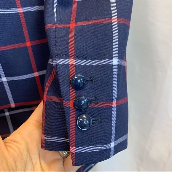 Tommy Hilfiger NWOT blue red plaid check skirt blazer suit set size 14 - Picture 8 of 13